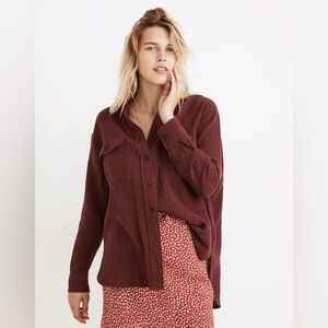 NWOT Madewell Lightspun Flap-Pocket Oversized Ex-Boyfriend Shirt Medium Orange